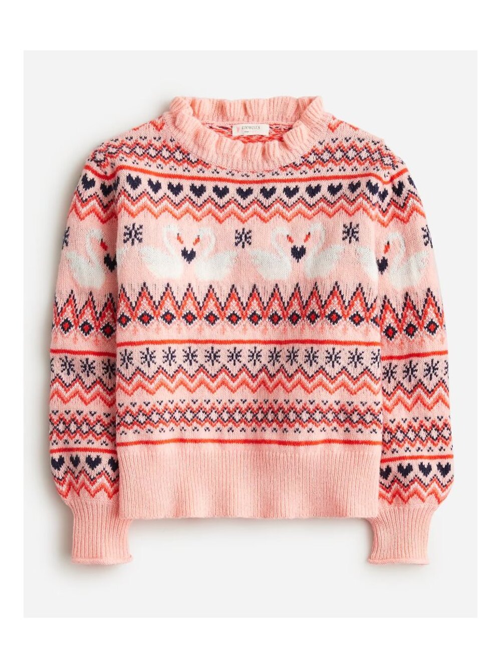 J. Crew Crewcuts Girl's Swan Fair Isle Sweater Pink Lamb's Wool Winter XS (4-6)
